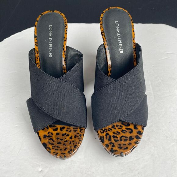 Donald Pliner Hedi Women's 8 M Black Brown Cross Strap Animal Print Wedge Sandal - Picture 11 of 11